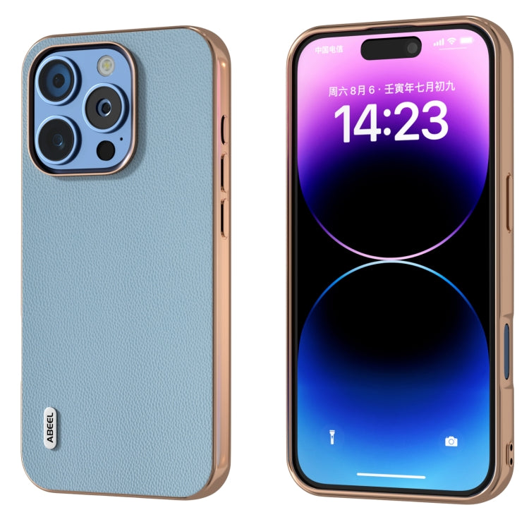 ABEEL Electroplated Frame Genuine Leather Elegant Phone Case, For iPhone 16 Pro Max, For iPhone 16 Pro, For iPhone 16 Plus, For iPhone 16