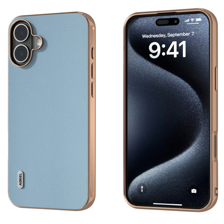 ABEEL Electroplated Frame Genuine Leather Elegant Phone Case, For iPhone 16 Pro Max, For iPhone 16 Pro, For iPhone 16 Plus, For iPhone 16