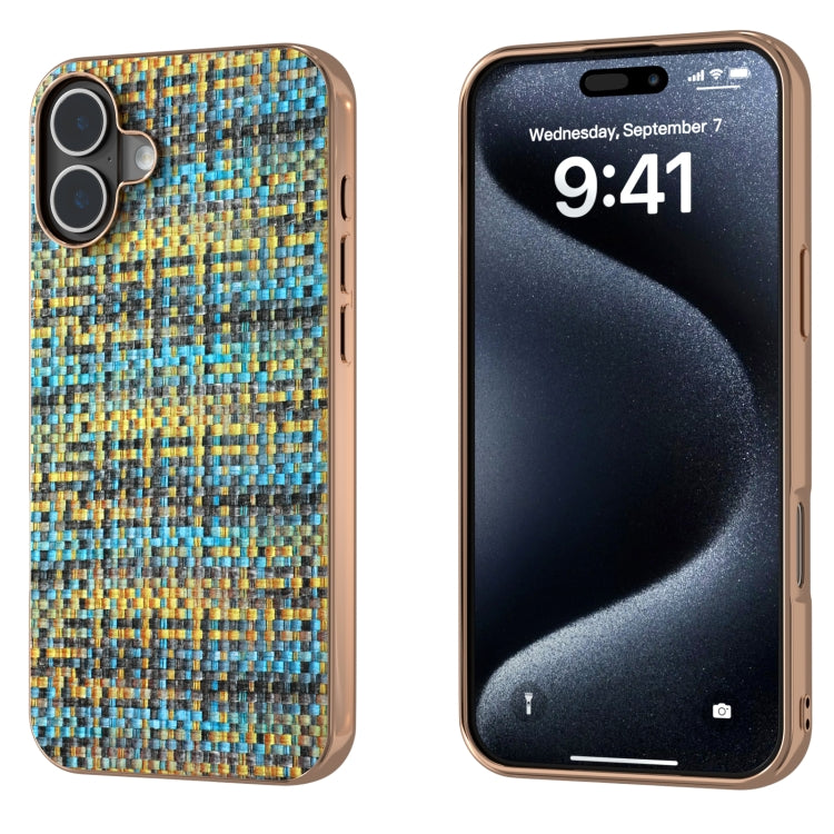 Electroplated Frame Color Lattice Texture PU Phone Case, For iPhone 16 Pro Max, For iPhone 16 Pro, For iPhone 16 Plus, For iPhone 16