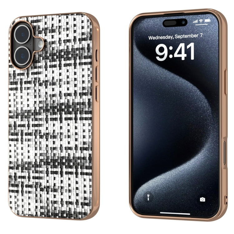 Electroplated Frame Color Lattice Texture PU Phone Case, For iPhone 16 Pro Max, For iPhone 16 Pro, For iPhone 16 Plus, For iPhone 16