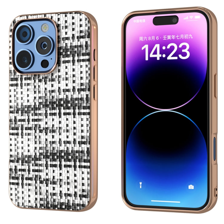 Electroplated Frame Color Lattice Texture PU Phone Case, For iPhone 16 Pro Max, For iPhone 16 Pro, For iPhone 16 Plus, For iPhone 16
