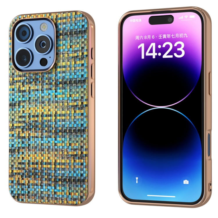 Electroplated Frame Color Lattice Texture PU Phone Case, For iPhone 16 Pro Max, For iPhone 16 Pro, For iPhone 16 Plus, For iPhone 16