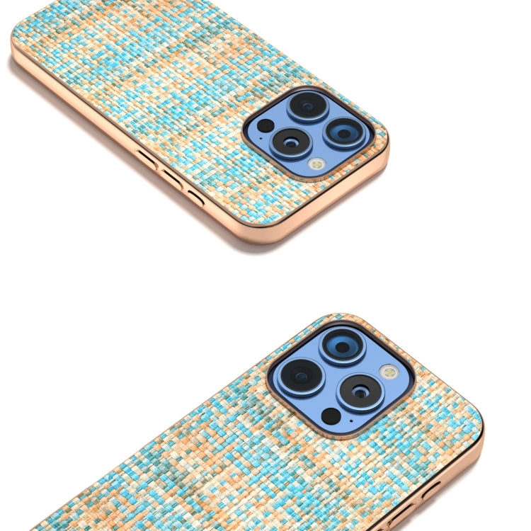 Electroplated Frame Color Lattice Texture PU Phone Case, For iPhone 16 Pro Max, For iPhone 16 Pro, For iPhone 16 Plus, For iPhone 16