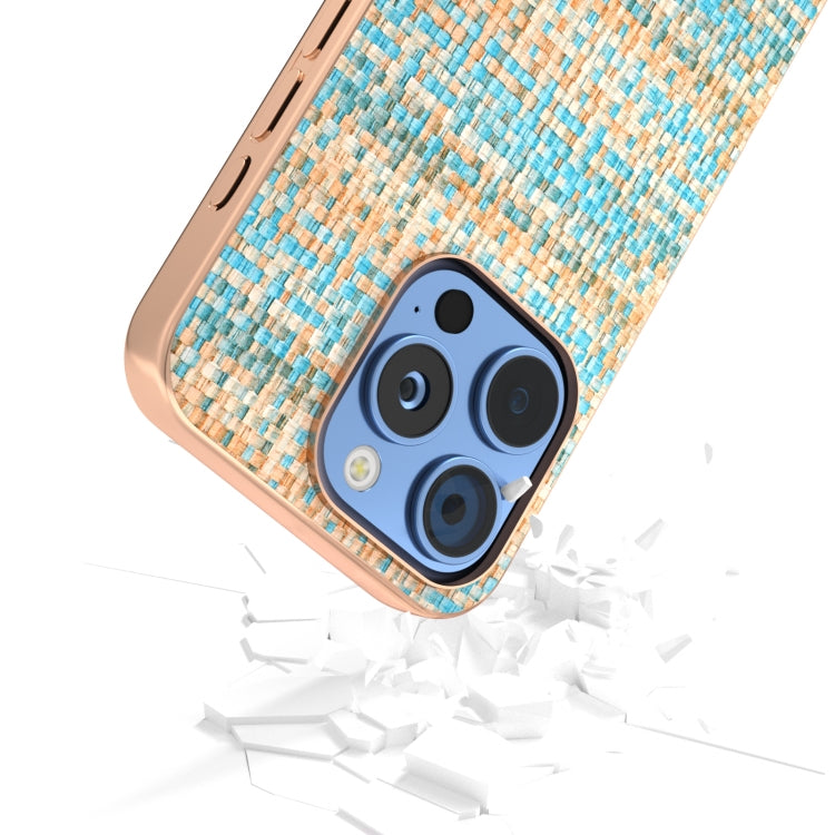 Electroplated Frame Color Lattice Texture PU Phone Case, For iPhone 16 Pro Max, For iPhone 16 Pro, For iPhone 16 Plus, For iPhone 16