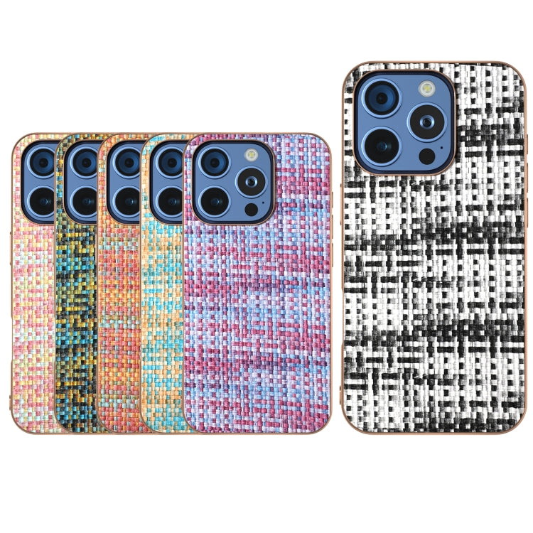 Electroplated Frame Color Lattice Texture PU Phone Case, For iPhone 16 Pro Max, For iPhone 16 Pro, For iPhone 16 Plus, For iPhone 16
