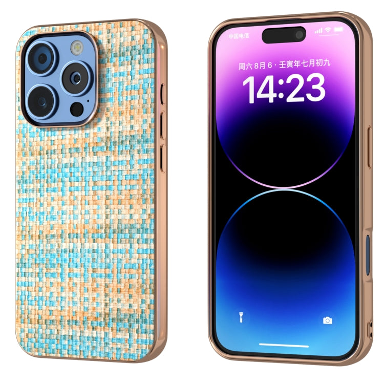 Electroplated Frame Color Lattice Texture PU Phone Case, For iPhone 16 Pro Max, For iPhone 16 Pro, For iPhone 16 Plus, For iPhone 16