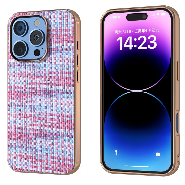 Electroplated Frame Color Lattice Texture PU Phone Case, For iPhone 16 Pro Max, For iPhone 16 Pro, For iPhone 16 Plus, For iPhone 16