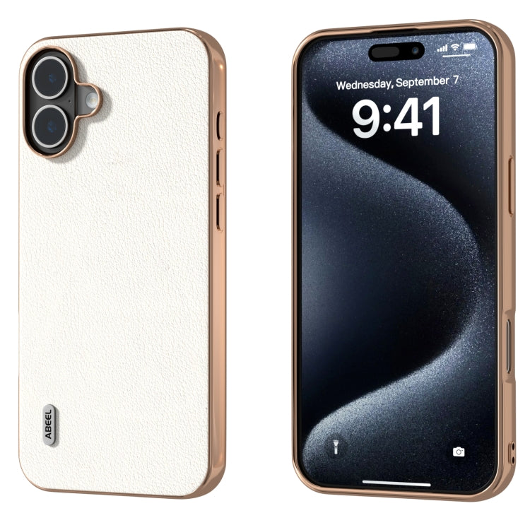 ABEEL Electroplating Frame Genuine Leather Wave Phone Case, For iPhone 16 Pro Max, For iPhone 16 Pro, For iPhone 16 Plus, For iPhone 16