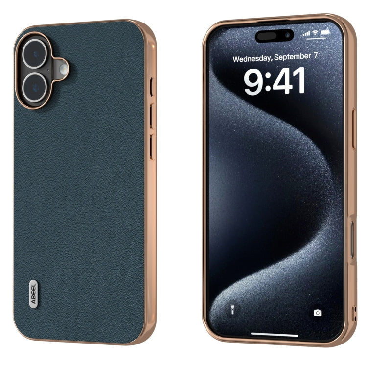 ABEEL Electroplating Frame Genuine Leather Wave Phone Case, For iPhone 16 Pro Max, For iPhone 16 Pro, For iPhone 16 Plus, For iPhone 16