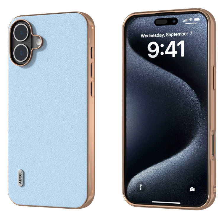 ABEEL Electroplating Frame Genuine Leather Wave Phone Case, For iPhone 16 Pro Max, For iPhone 16 Pro, For iPhone 16 Plus, For iPhone 16