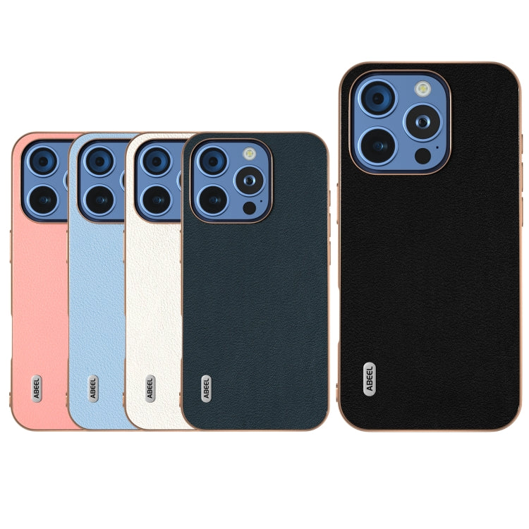 ABEEL Electroplating Frame Genuine Leather Wave Phone Case, For iPhone 16 Pro Max, For iPhone 16 Pro, For iPhone 16 Plus, For iPhone 16