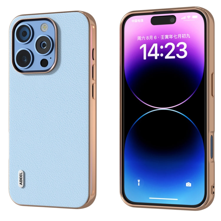 ABEEL Electroplating Frame Genuine Leather Wave Phone Case, For iPhone 16 Pro Max, For iPhone 16 Pro, For iPhone 16 Plus, For iPhone 16