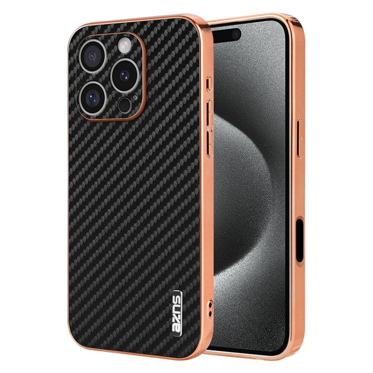 AZNS Electroplated Edge Carbon Fiber Texture Phone Case, For iPhone 16 Pro, For iPhone 16 Plus, For iPhone 16, For iPhone 15 Pro Max, For iPhone 15 Pro, For iPhone 15 Plus