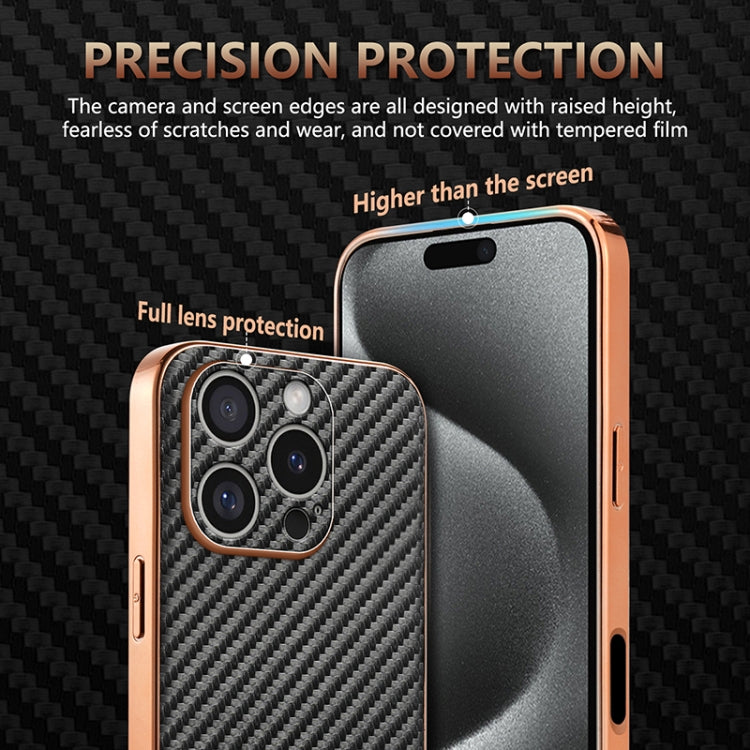 AZNS Electroplated Edge Carbon Fiber Texture Phone Case, For iPhone 16 Pro, For iPhone 16 Plus, For iPhone 16, For iPhone 15 Pro Max, For iPhone 15 Pro, For iPhone 15 Plus