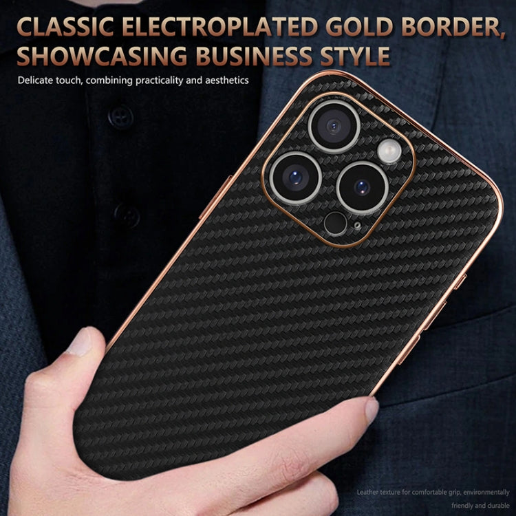 AZNS Electroplated Edge Carbon Fiber Texture Phone Case, For iPhone 16 Pro, For iPhone 16 Plus, For iPhone 16, For iPhone 15 Pro Max, For iPhone 15 Pro, For iPhone 15 Plus