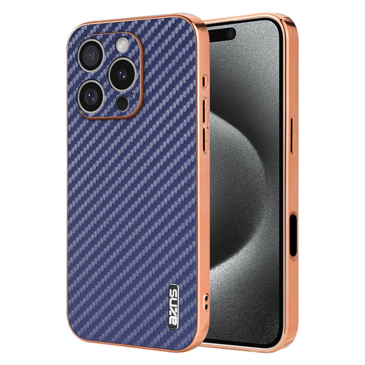 AZNS Electroplated Edge Carbon Fiber Texture Phone Case, For iPhone 16 Pro, For iPhone 16 Plus, For iPhone 16, For iPhone 15 Pro Max, For iPhone 15 Pro, For iPhone 15 Plus