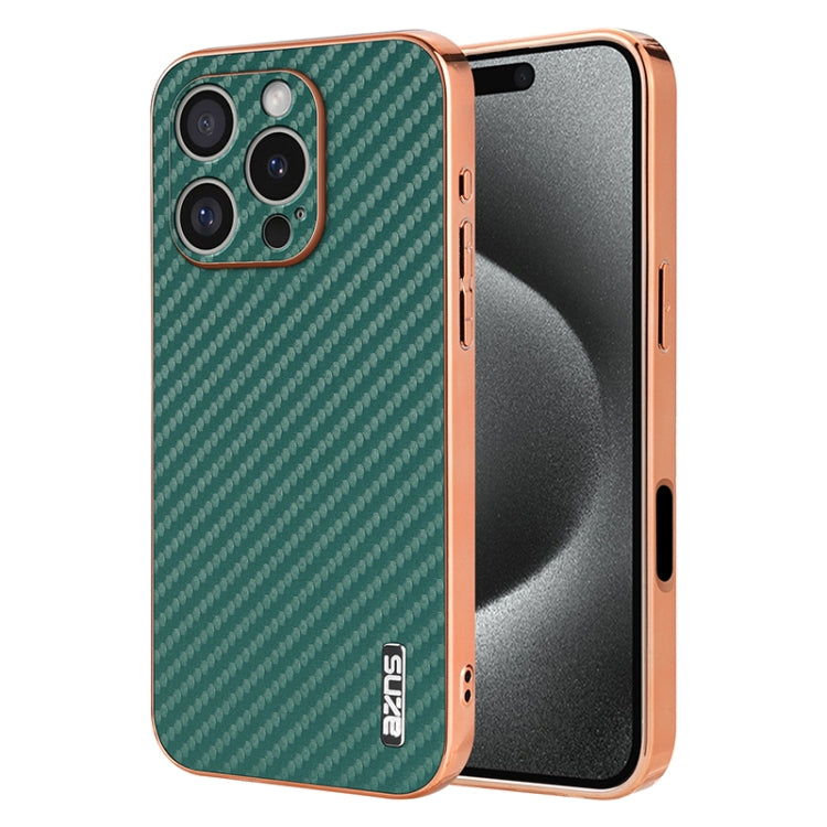 AZNS Electroplated Edge Carbon Fiber Texture Phone Case, For iPhone 16 Pro, For iPhone 16 Plus, For iPhone 16, For iPhone 15 Pro Max, For iPhone 15 Pro, For iPhone 15 Plus