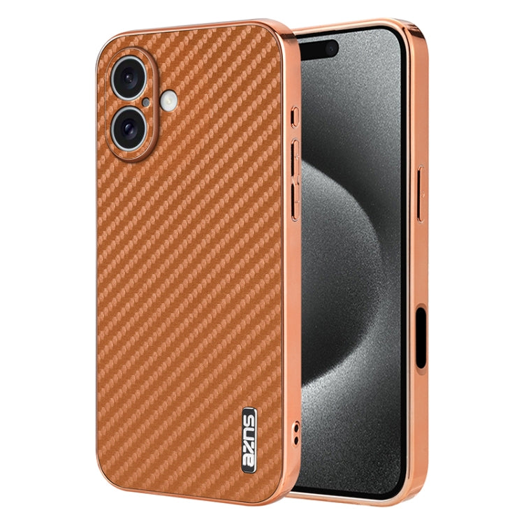 AZNS Electroplated Edge Carbon Fiber Texture Phone Case, For iPhone 16 Pro, For iPhone 16 Plus, For iPhone 16, For iPhone 15 Pro Max, For iPhone 15 Pro, For iPhone 15 Plus