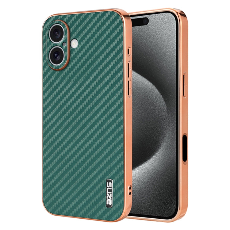 AZNS Electroplated Edge Carbon Fiber Texture Phone Case, For iPhone 16 Pro, For iPhone 16 Plus, For iPhone 16, For iPhone 15 Pro Max, For iPhone 15 Pro, For iPhone 15 Plus