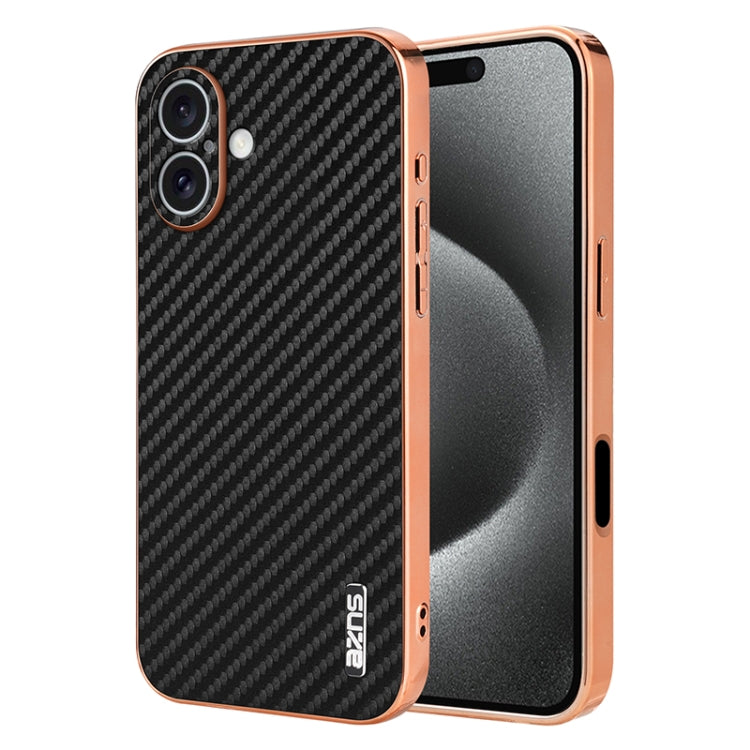 AZNS Electroplated Edge Carbon Fiber Texture Phone Case, For iPhone 16 Pro, For iPhone 16 Plus, For iPhone 16, For iPhone 15 Pro Max, For iPhone 15 Pro, For iPhone 15 Plus