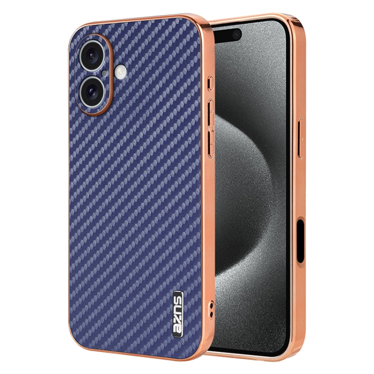 AZNS Electroplated Edge Carbon Fiber Texture Phone Case, For iPhone 16 Pro, For iPhone 16 Plus, For iPhone 16, For iPhone 15 Pro Max, For iPhone 15 Pro, For iPhone 15 Plus