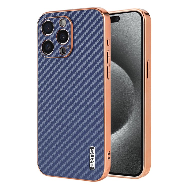 AZNS Electroplated Edge Carbon Fiber Texture Phone Case, For iPhone 16 Pro, For iPhone 16 Plus, For iPhone 16, For iPhone 15 Pro Max, For iPhone 15 Pro, For iPhone 15 Plus