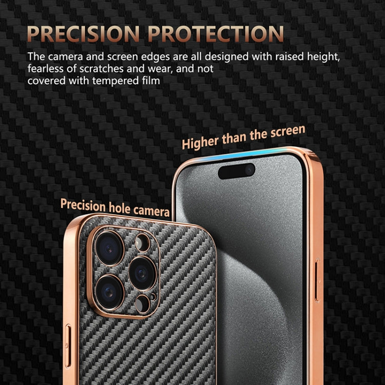 AZNS Electroplated Edge Carbon Fiber Texture Phone Case, For iPhone 15 Pro, For iPhone 15 Plus, For iPhone 15, For iPhone 14 Plus, For iPhone 14, For iPhone 14 Pro