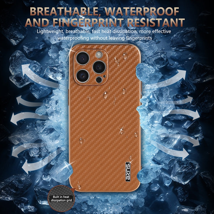 AZNS Electroplated Edge Carbon Fiber Texture Phone Case, For iPhone 15 Pro, For iPhone 15 Plus, For iPhone 15, For iPhone 14 Plus, For iPhone 14, For iPhone 14 Pro