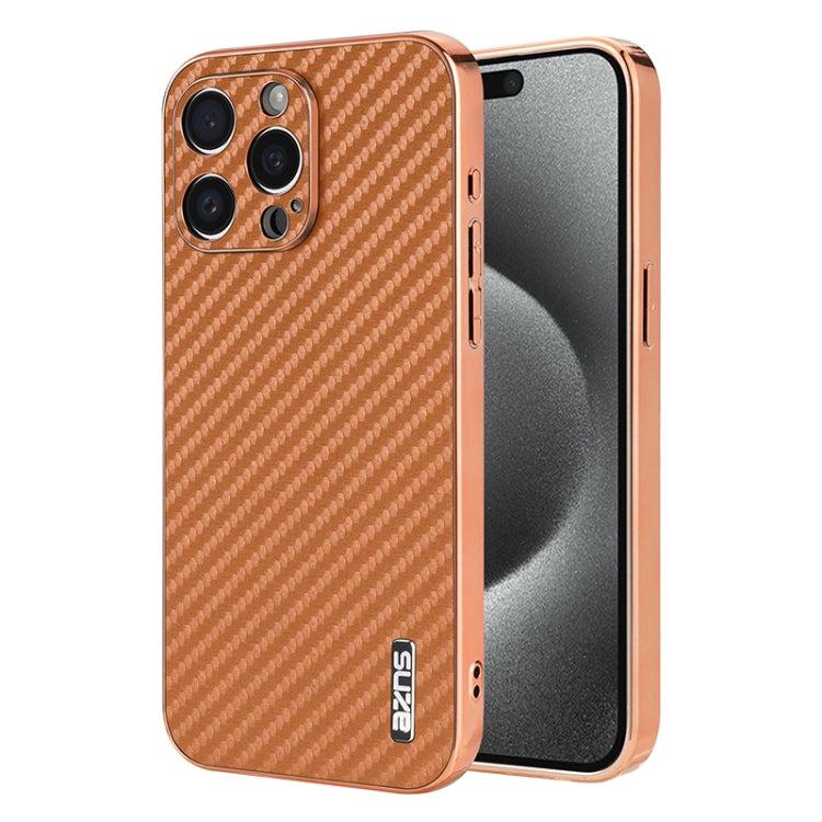 AZNS Electroplated Edge Carbon Fiber Texture Phone Case, For iPhone 16 Pro, For iPhone 16 Plus, For iPhone 16, For iPhone 15 Pro Max, For iPhone 15 Pro, For iPhone 15 Plus