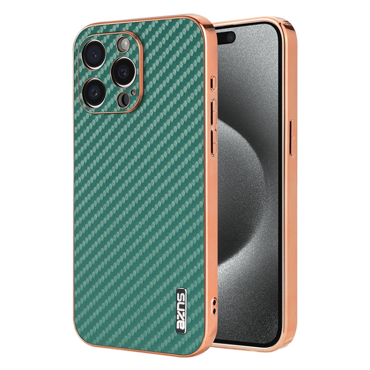 AZNS Electroplated Edge Carbon Fiber Texture Phone Case, For iPhone 16 Pro, For iPhone 16 Plus, For iPhone 16, For iPhone 15 Pro Max, For iPhone 15 Pro, For iPhone 15 Plus