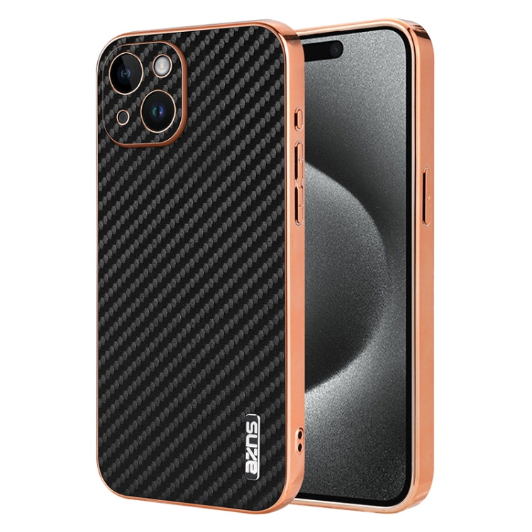 AZNS Electroplated Edge Carbon Fiber Texture Phone Case, For iPhone 16 Pro, For iPhone 16 Plus, For iPhone 16, For iPhone 15 Pro Max, For iPhone 15 Pro, For iPhone 15 Plus