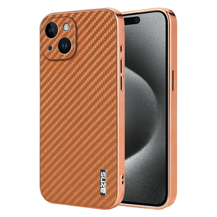 AZNS Electroplated Edge Carbon Fiber Texture Phone Case, For iPhone 16 Pro, For iPhone 16 Plus, For iPhone 16, For iPhone 15 Pro Max, For iPhone 15 Pro, For iPhone 15 Plus
