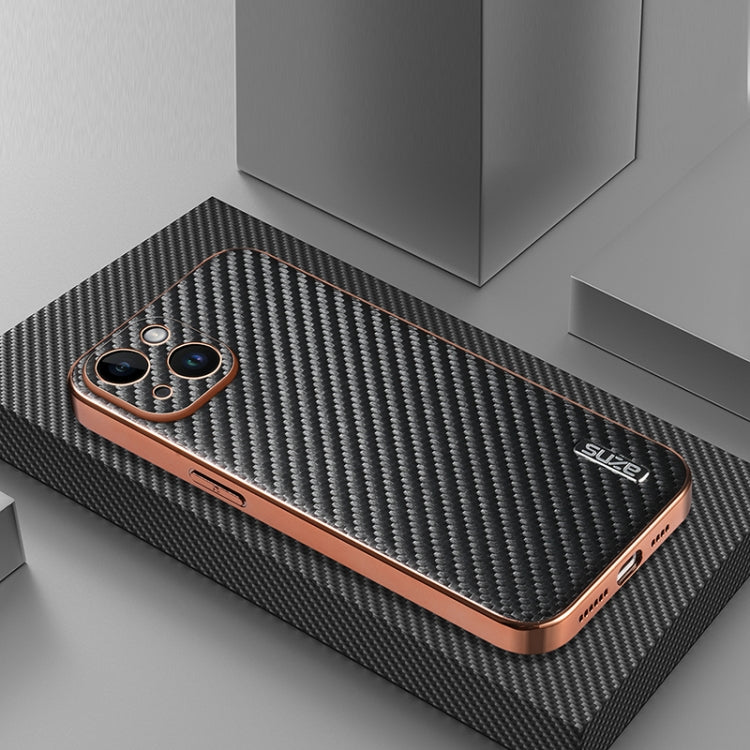 AZNS Electroplated Edge Carbon Fiber Texture Phone Case, For iPhone 15, For iPhone 14 Plus, For iPhone 14, For iPhone 14 Pro, For iPhone 14 Pro Max, For iPhone 13 Pro Max