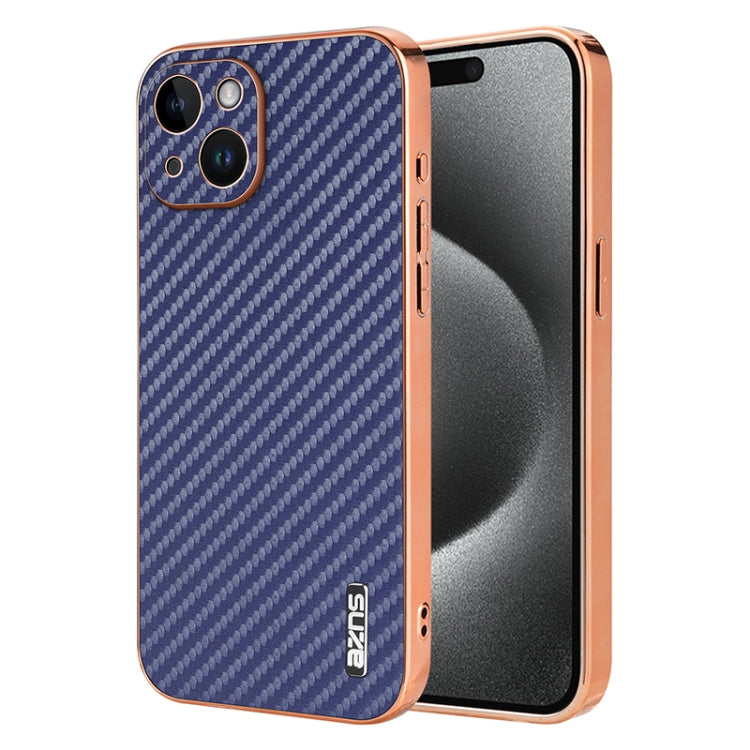 AZNS Electroplated Edge Carbon Fiber Texture Phone Case, For iPhone 15 Pro, For iPhone 15 Plus, For iPhone 15, For iPhone 14 Plus, For iPhone 14, For iPhone 14 Pro
