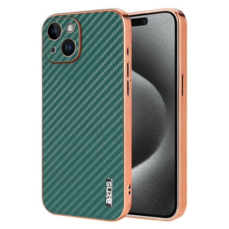 AZNS Electroplated Edge Carbon Fiber Texture Phone Case, For iPhone 15 Pro, For iPhone 15 Plus, For iPhone 15, For iPhone 14 Plus, For iPhone 14, For iPhone 14 Pro