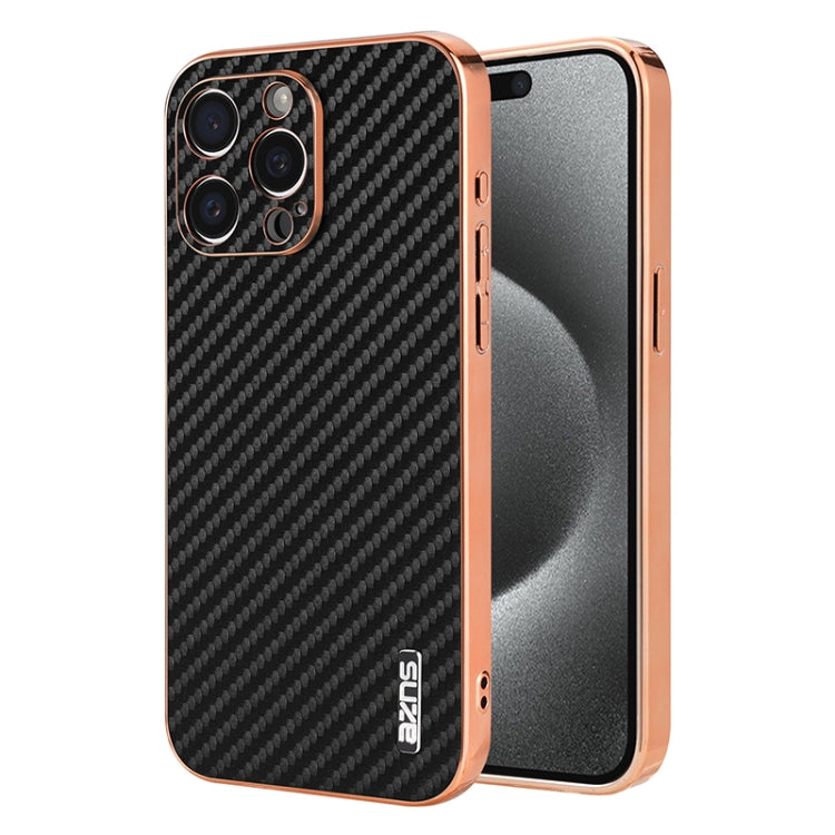 AZNS Electroplated Edge Carbon Fiber Texture Phone Case, For iPhone 15, For iPhone 14 Plus, For iPhone 14, For iPhone 14 Pro, For iPhone 14 Pro Max, For iPhone 13 Pro Max