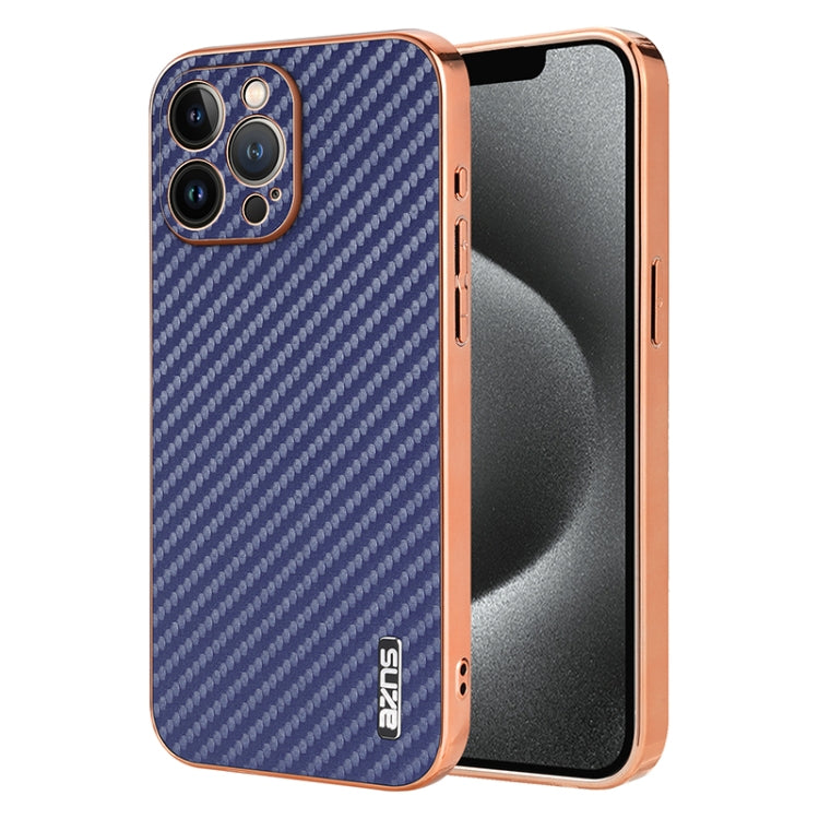AZNS Electroplated Edge Carbon Fiber Texture Phone Case, For iPhone 14 Pro Max, For iPhone 13 Pro Max, For iPhone 13 Pro, For iPhone 13, For iPhone 12, For iPhone 12 Pro Max