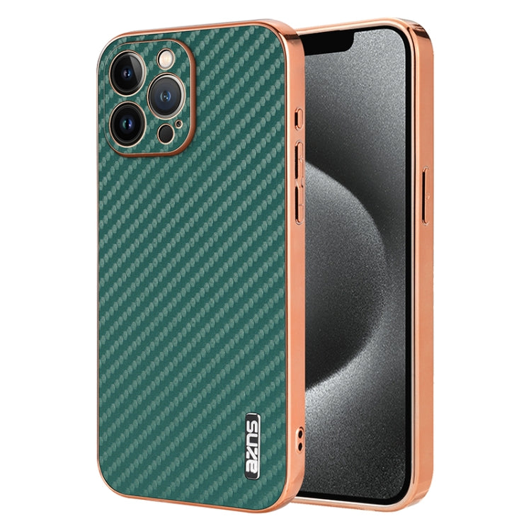 AZNS Electroplated Edge Carbon Fiber Texture Phone Case, For iPhone 14 Pro Max, For iPhone 13 Pro Max, For iPhone 13 Pro, For iPhone 13, For iPhone 12, For iPhone 12 Pro Max