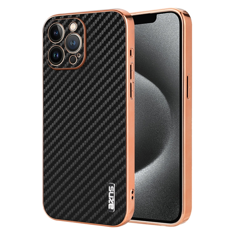 AZNS Electroplated Edge Carbon Fiber Texture Phone Case, For iPhone 14 Pro Max, For iPhone 13 Pro Max, For iPhone 13 Pro, For iPhone 13, For iPhone 12, For iPhone 12 Pro Max