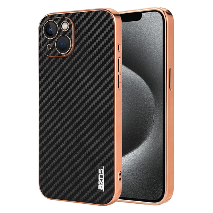 AZNS Electroplated Edge Carbon Fiber Texture Phone Case, For iPhone 14 Pro Max, For iPhone 13 Pro Max, For iPhone 13 Pro, For iPhone 13, For iPhone 12, For iPhone 12 Pro Max