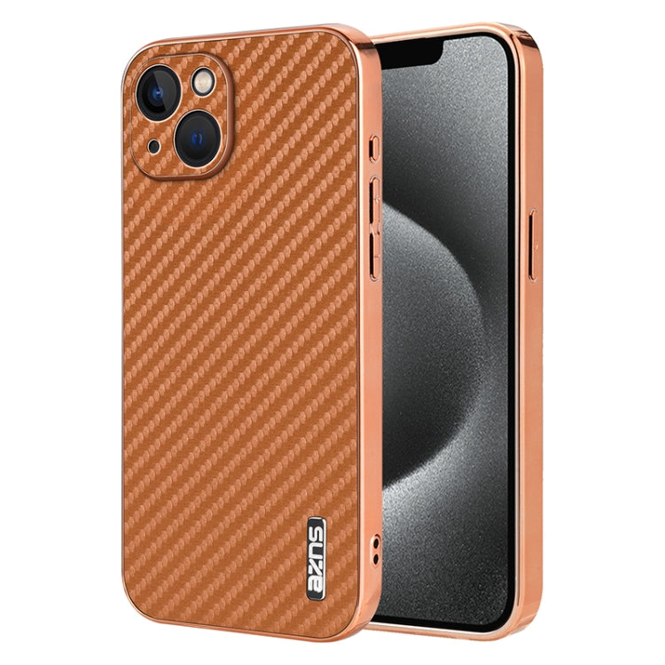 AZNS Electroplated Edge Carbon Fiber Texture Phone Case, For iPhone 14 Pro Max, For iPhone 13 Pro Max, For iPhone 13 Pro, For iPhone 13, For iPhone 12, For iPhone 12 Pro Max