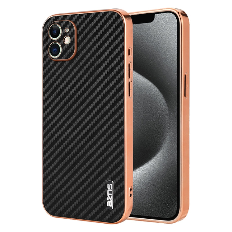 AZNS Electroplated Edge Carbon Fiber Texture Phone Case, For iPhone 14 Pro Max, For iPhone 13 Pro Max, For iPhone 13 Pro, For iPhone 13, For iPhone 12, For iPhone 12 Pro Max
