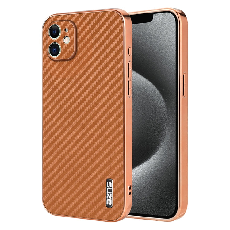 AZNS Electroplated Edge Carbon Fiber Texture Phone Case, For iPhone 14 Pro Max, For iPhone 13 Pro Max, For iPhone 13 Pro, For iPhone 13, For iPhone 12, For iPhone 12 Pro Max