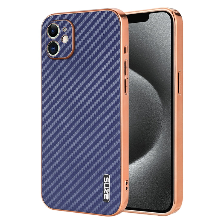 AZNS Electroplated Edge Carbon Fiber Texture Phone Case, For iPhone 14 Pro Max, For iPhone 13 Pro Max, For iPhone 13 Pro, For iPhone 13, For iPhone 12, For iPhone 12 Pro Max