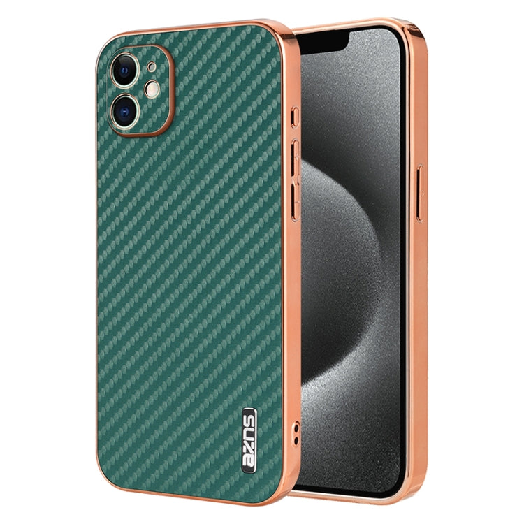 AZNS Electroplated Edge Carbon Fiber Texture Phone Case, For iPhone 14 Pro Max, For iPhone 13 Pro Max, For iPhone 13 Pro, For iPhone 13, For iPhone 12, For iPhone 12 Pro Max