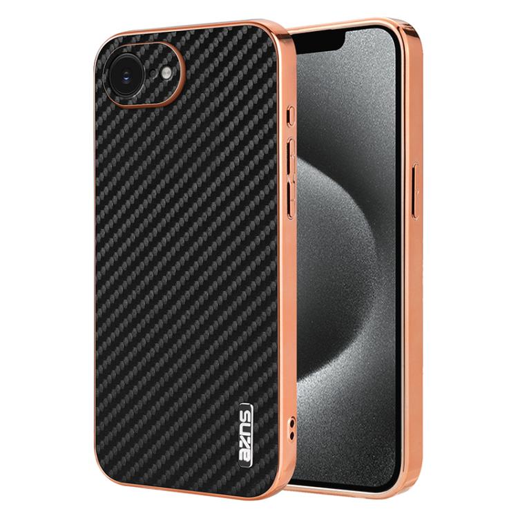 AZNS Electroplated Edge Carbon Fiber Texture Phone Case, For iPhone 17e / 16e, For iPhone 17 Pro Max, For iPhone 17 Pro, For iPhone 17, For iPhone 17 Air, For iPhone 16 Pro Max