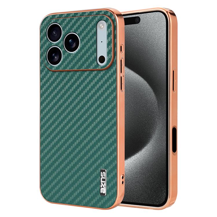 AZNS Electroplated Edge Carbon Fiber Texture Phone Case, For iPhone 18 Pro, For iPhone 18 Pro Max, For iPhone 17e / 16e, For iPhone 17 Pro Max, For iPhone 17 Pro, For iPhone 17