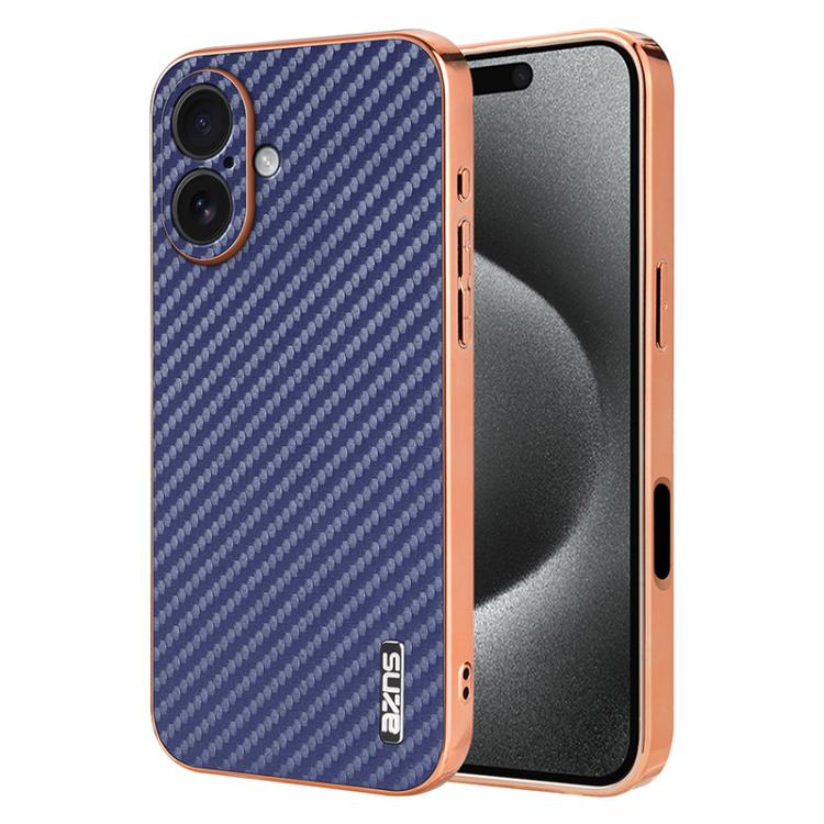 AZNS Electroplated Edge Carbon Fiber Texture Phone Case, For iPhone 18 Pro, For iPhone 18 Pro Max, For iPhone 17e / 16e, For iPhone 17 Pro Max, For iPhone 17 Pro, For iPhone 17
