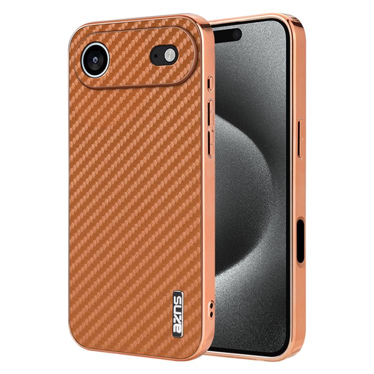 AZNS Electroplated Edge Carbon Fiber Texture Phone Case, For iPhone Air, For iPhone 16 Pro Max, For iPhone 16 Pro, For iPhone 16 Plus, For iPhone 16, For iPhone 15 Pro Max