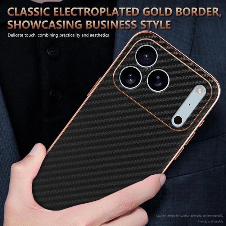 AZNS Electroplated Edge Carbon Fiber Texture Phone Case, For iPhone 18 Pro, For iPhone 18 Pro Max, For iPhone 17e / 16e, For iPhone 17 Pro Max, For iPhone 17 Pro, For iPhone 17